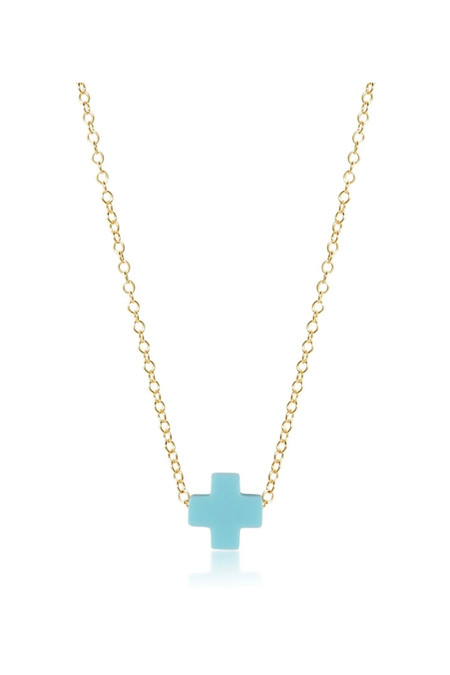 E Newton 16" Necklace Gold Signature Cross  Turquoise N16GSCT