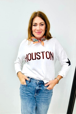 Jennifer Houston Sweater Blue and Orange Details White