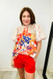 Jennifer Jodifl Mixed Print Ruffled Neck Coral & Orange