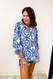 Jennifer Boho Patterned  V Neck Top Blue & White