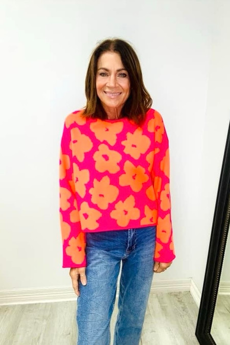 Wishlist Carter Floral Jacquard Sweater Fuchsia/Coral