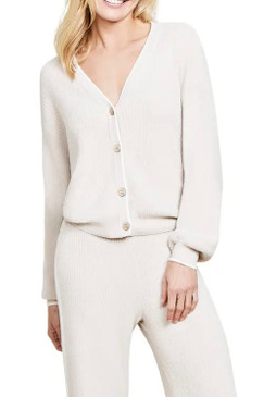 Barefoot Dreams Cozy Chic Ultra Light Contrast Ribbed Cardigan Stone Pearl