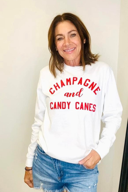 Jennifer Champagne & Candy Canes Long Sleeve Tee White