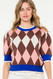 THML Short Sleeve Argyle Knit Sweater Brown