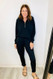 Jennifer Spanx AirEssentials Half Zip Sweatshirt Very Black shown with Spanx Tapered Pant 