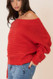 Cozy Co Ribbed Off Shoulder Pullover Red 