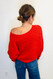 Cozy Co Ribbed Off Shoulder Pullover Red