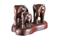 Threefold Family of Elephants - Wood Carving