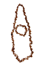 Handmade Seashells Necklace, Earings & Bracelet Full Set - Brown