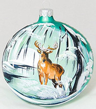 Large Unique Handmade Christmas Tree Ball glass ornament DEER & FOREST- turquoise, 4.7 in (12 cm)