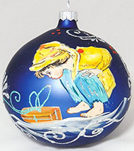 Large Unique Handmade Christmas Bauble glass ornament BOY & GIFT - sapphire, 4.7 in (12 cm)