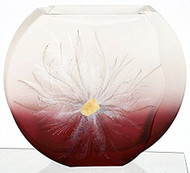 Unique Shape Hand Blown and Painted Modern Style Glass Vase, White & Red, 9 in