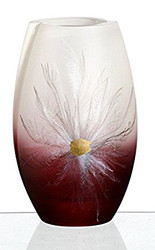 Unique Hand Blown and Painted Glass Vase, White & Red, 7.9 in