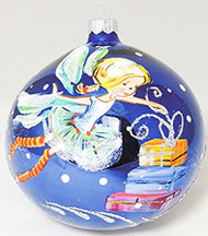 Large Unique Handmade Christmas Bauble glass ornament FAIRY WITH GIFTS - sapphire, diameter 12 cm