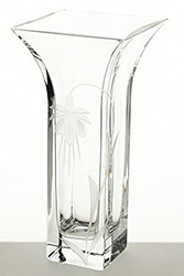 Hand Blown Glass Vase with Sandblasted Flower Decoration, 22.5 cm