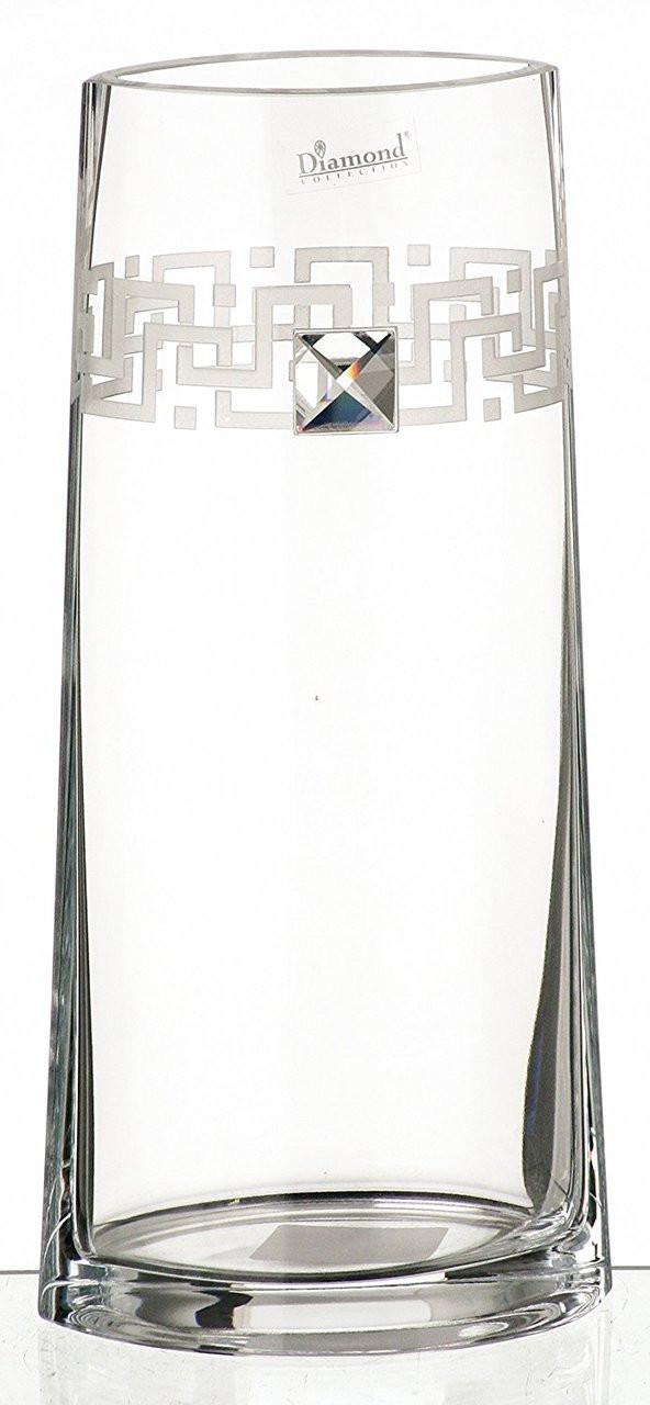 Tall Elegant Hand Blown Glass Vase With Swarovski Crystal 27 Cm