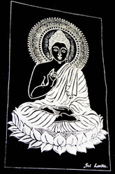 Gautama Buddha Dwelling on a Lotus - Silver Painting on Velvet