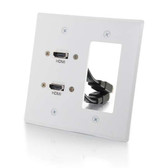 Dual HDMI Double Gang Wall Plate with One Decora Cutout - White