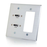 Dual HDMI Double Gang Wall Plate with One Decora Cutout - Aluminum (39709)