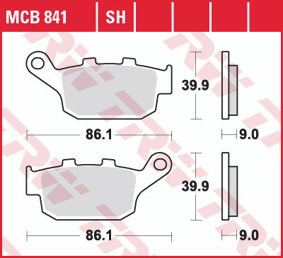TRW Pastilla de Freno Trasera para Honda CB500X/XA/F/CBR - NC750X/XA - Versys 650 desde 2017. (MCB841SH)
