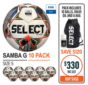 SAMBA WHT/GREEN/ORANGE (FIFA BASIC) 10 BALL PACK 