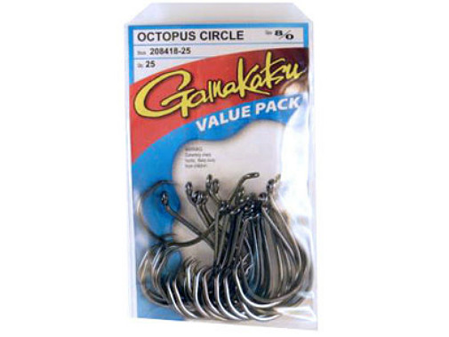 Gamakatsu Octopus Circle Fish Hooks-Size 8/0-Offset Point-Pack of 25  (208418-25) - Go Outdoor Gear