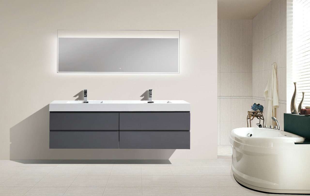 Moreno Mof 72 High Gloss Grey Wall Mounted Modern Bathroom Vanity