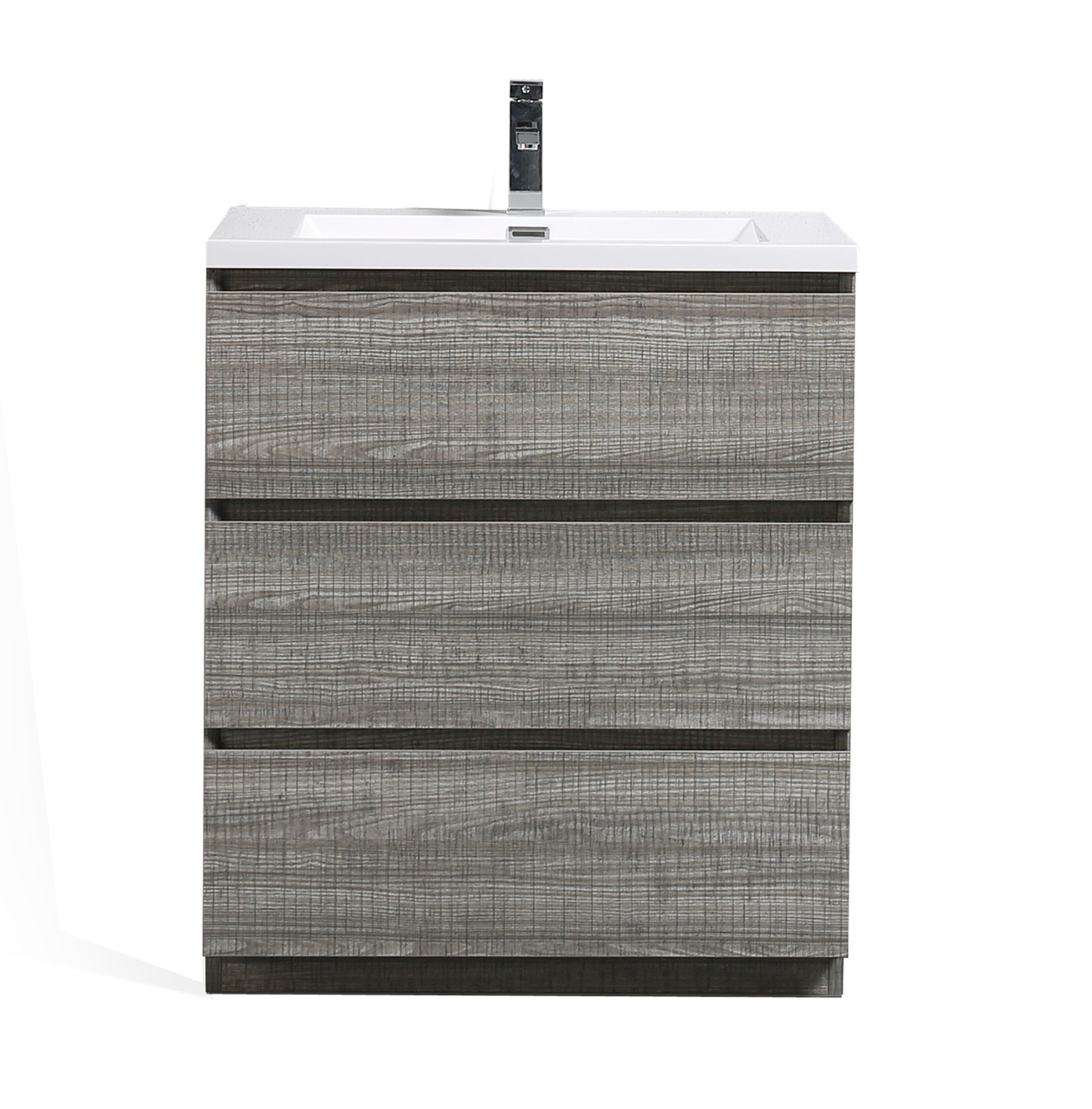 Moa 30 Gloss Ash Gray Modern Bathroom Vanity W 3 Drawers And