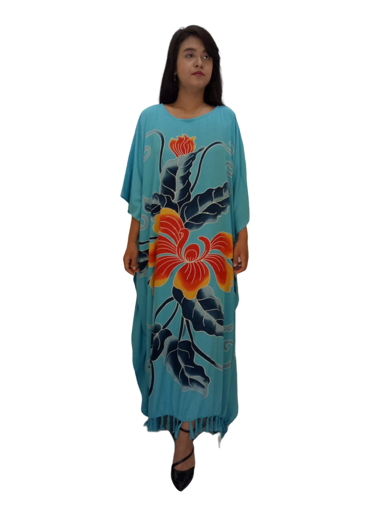 Amazing Black ORCHID Flower Kaftan Dress Floral Butter Soft Fabric Long Bali New
