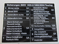 BMW 1600-2 2002 12 Fuses Sticker German