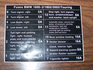 BMW 2002 12 Fuses Sticker English 1967-1973