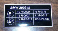 BMW 2002tii Underhood E-mark Sticker 1971-1975