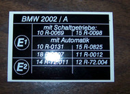 BMW 2002/A Underhood E-Mark Sticker