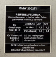 BMW 2002tii Tire Pressure Sticker German