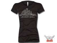 Rock over Milwaukee. Our ode to the city by the lake. Represent! Be proud. And don't wear other Milwaukee schlock. Buildings: US Bank, NML Tower, Mitchell Park Domes, 100 East Building, Art Museum, Eagles Ballroom and the Globe. Allen Bradley, Milwaukee Center, Gas Building, Miller Park, Sydney Hih, MECCA and 411 building. 4.3 oz., 50/46/4 polyester (6.25% recycled)/cotton (6.25% organic)/rayon, 30 singles Low-impact yarn dyed.