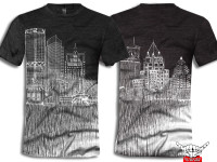 Rock over Milwaukee. Our ode to the city by the lake. Represent! Be proud of this fashion faded look. Buildings: US Bank, NML Tower, Mitchell Park Domes, 100 East Building, Milwaukee Art Museum, Eagles Ballroom and the Globe. Allen Bradley, Milwaukee Center, Gas Building, Miller Park, Milwaukee Bucks arena, and the Northwestern Mutual tower and 411 building.