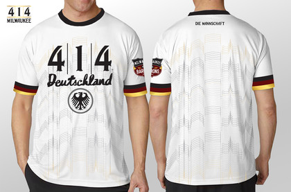 The 414 Germany Jersey. Weltmeisterschaft. For the love of the beautiful game. Introducing our new 414 COOL AND DRY Fabric. 100% Moisture wicking fabric from recycled plastic. Made in the USA.