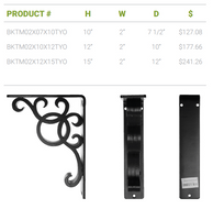 2"W  x 12"D x 15"H York Triple, Wrought Iron Bracket, (Triple center brace)