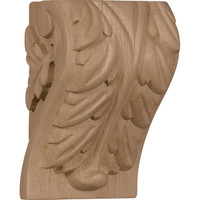3 1/4"W x 2 3/4"D x 5"H Medium Acanthus Leaf Block Corbel, Alder