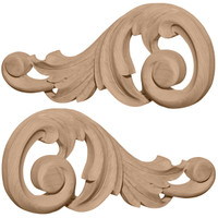 7 1/8"W x 3 1/8"H x 5/8"D (Each Side) Small Swaying Scrolls (Pair), Alder
