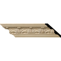 4 1/2"H x 5"P x 6 3/4"F x 96"L Acanthus Leaf Carved Wood Crown Moulding, Cherry
