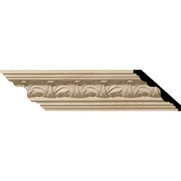 2 1/8"H x 2 3/8"P x 3 1/4"F x 96"L Acanthus Leaf Carved Wood Crown Moulding, Maple