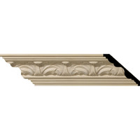 3 3/8"H x 3 3/4"P x 5"F x 96"L Acanthus Leaf Carved Wood Crown Moulding, Maple