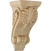 3 3/4"W x 4 3/8"D x 8 1/2"H Medium Fig Leaf Corbel, Lindenwood