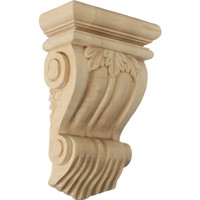 7"W x 3 1/2"D x 11"H Traditional Leaf Corbel, Alder