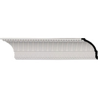 4 3/4"H x 4 1/4"P x 6 1/8"F x 95 7/8"L, (1 1/8" Repeat), Cove Dentil with Bead Crown Moulding