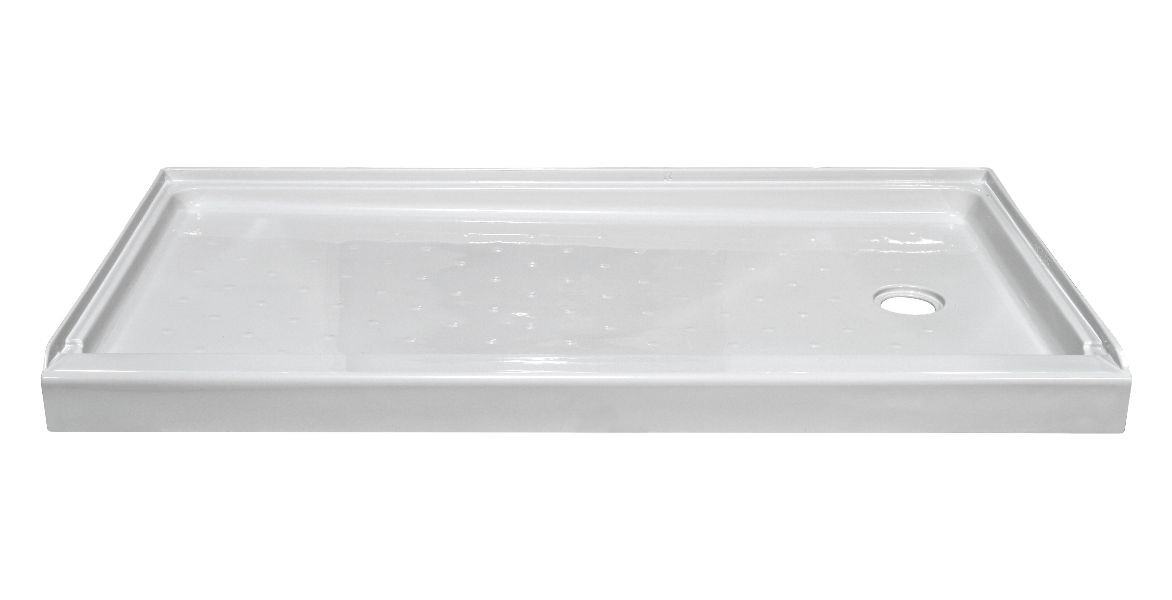 27"x54"x3.5" Fiberglass Shower Base Elite White Right Drain Lakeway