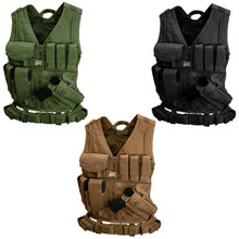 Condor CVXL Military Cross Draw Tactical Chest Rig Vest w/ Holster Pouch- OD Green/ Black/ Coyote Brown