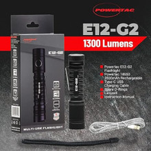 Powertac E12-G2 EDC Tactical LED Flashlight -1300 Lumen w/Type C Charging