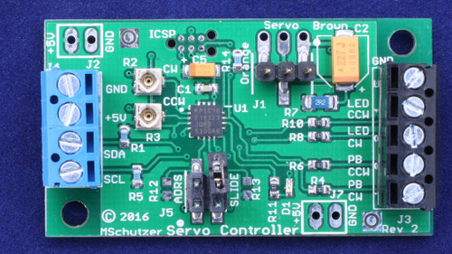 This Servo controller measures 1.25" x 2" and controls one servo - discounts offered at 10 units